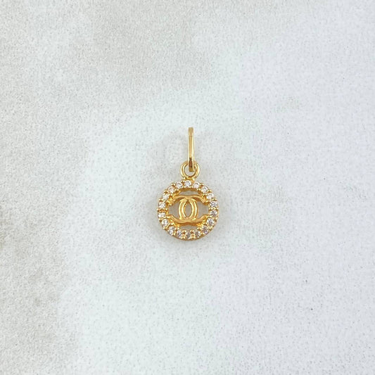 Dije Circulo Ola Cruzada 0.4gr / 1.4cm / Circones Blancos Oro Amarillo 18K