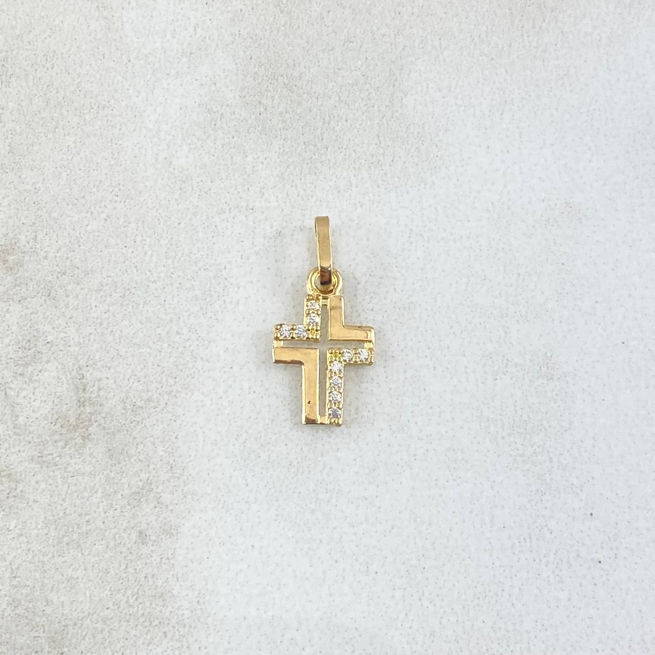 Dije Cruz Parcial 0.35gr / 1.5cm / Circones Blancos Oro Amarillo 18K