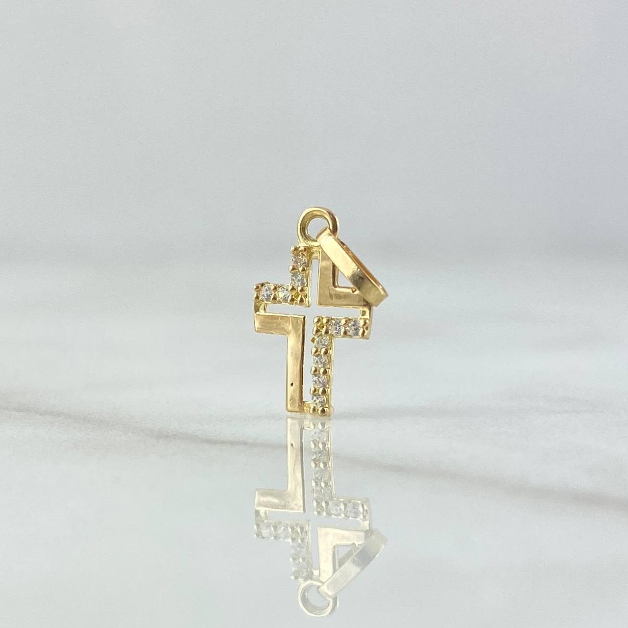 Dije Cruz Parcial 0.35gr / 1.5cm / Circones Blancos Oro Amarillo 18K