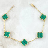 Pulso Aro Seguido Trebol VCyA 7.7gr / 19cm / 1.5mm Malaquita Verde Punteado Oro Amarillo  18K