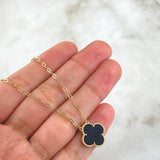 Classic Link Chain Clover VCyA 4.5gr / 50cm / 1.5mm Black Onyx Dotted Yellow Gold 18K