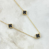Cadena Aro Seguido Trebol VCyA 7.85gr / 45cm-50cm / 1.5mm Graduable Onix Negro Punteado Oro Amarillo  18K