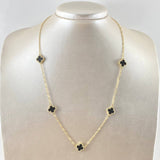 Cadena Aro Seguido Trebol VCyA 7.85gr / 45cm-50cm / 1.5mm Graduable Onix Negro Punteado Oro Amarillo  18K