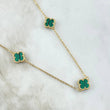 Cadena Aro Seguido Trebol VCyA 7.65gr / 45cm-50cm / 1.5mm Graduable Malaquita Verde Punteado Oro Amarillo  18K