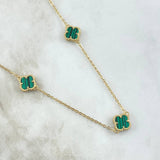 Cadena Aro Seguido Trebol VCyA 7.65gr / 45cm-50cm / 1.5mm Graduable Malaquita Verde Punteado Oro Amarillo  18K