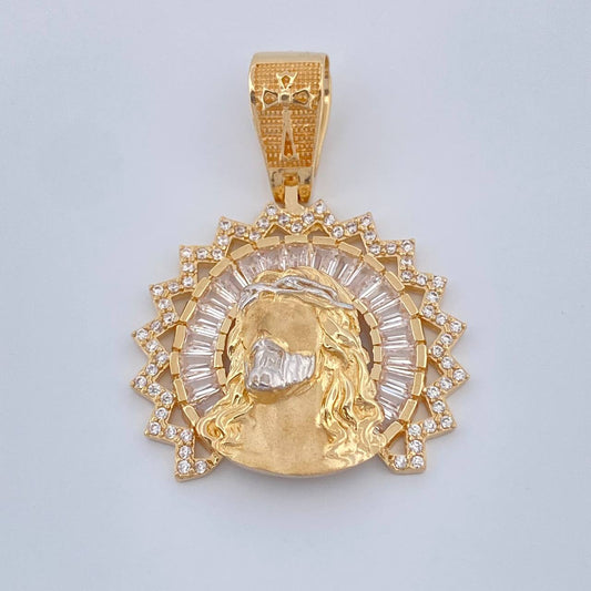 Dije Rostro Cristo 7.8gr / 1 1/2 in / Dos Oros Amarillo Blanco 18K &