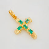 Pendant Cross Trunk Emeralds 25pts 1.65 g / 1 in Yellow Gold 18K