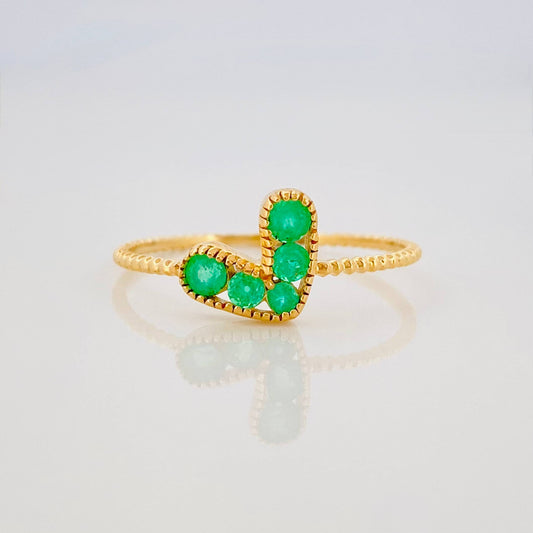 Anillo Corazon Esmeraldas 1 g / T6 Oro Amarillo 18K
