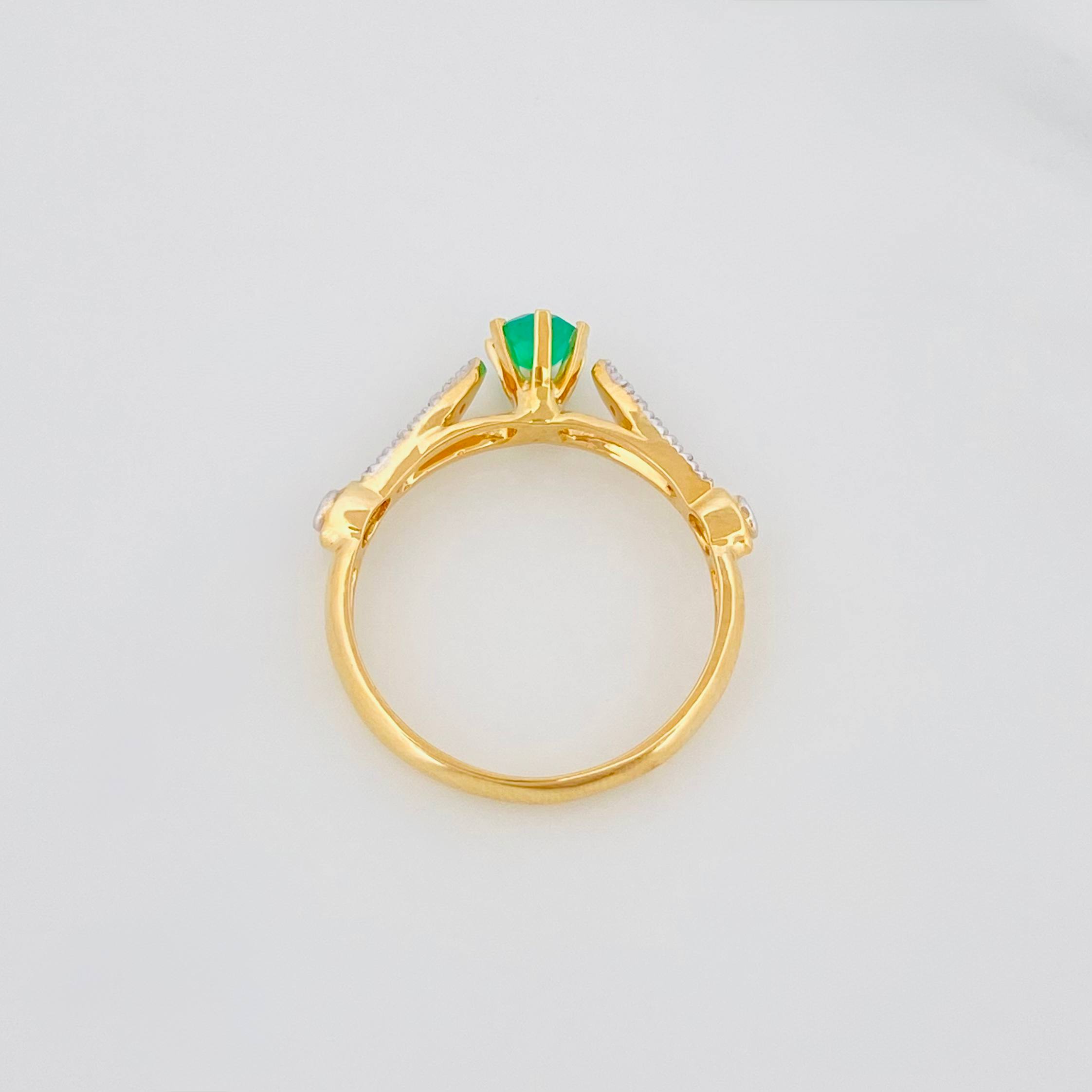 Solitaire Ring Bridge Emeralds 2.25 g / T5 1/2 Two Yellow White Gold 18K