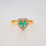 Anillo Corazon Esmeraldas 13 Pts Diamantes 08 Pts 1.85 g / T6 Dos Oros Amarillo Blanco 18K