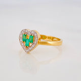 Anillo Corazon Esmeraldas 13 Pts Diamantes 08 Pts 1.85 g / T6 Dos Oros Amarillo Blanco 18K
