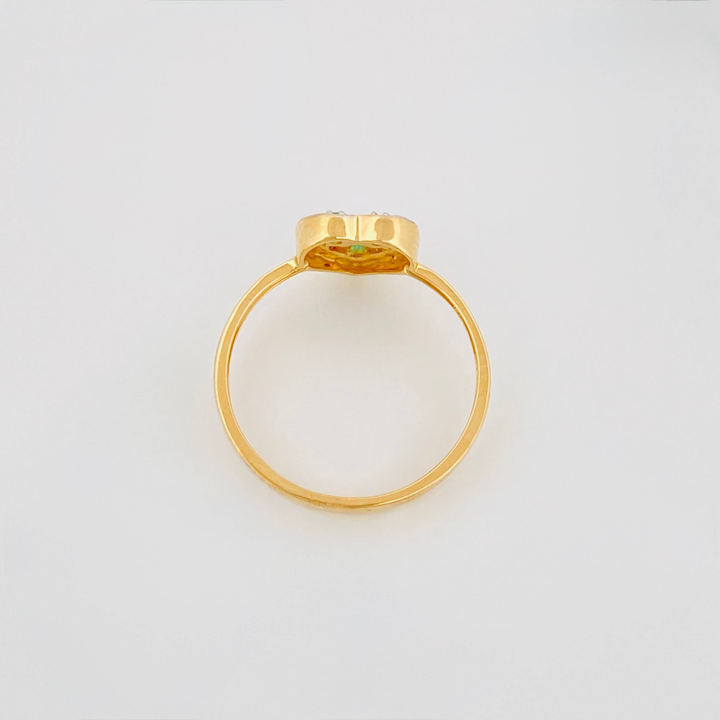 Anillo Corazon Esmeraldas 13 Pts Diamantes 08 Pts 1.85 g / T6 Dos Oros Amarillo Blanco 18K