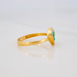 Anillo Corazon Esmeraldas 13 Pts Diamantes 08 Pts 1.85 g / T6 Dos Oros Amarillo Blanco 18K