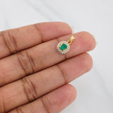Pendant Halo Emeralds 26 Pts Diamonds 20 Pts 1.05 g / 1/2 in Two Golds Yellow White 18K