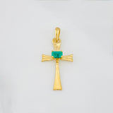 Emerald Cross Pendant 0.95 g / 1 in in 18K Yellow Gold