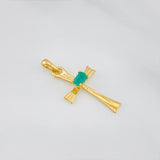 Emerald Cross Pendant 0.95 g / 1 in in 18K Yellow Gold