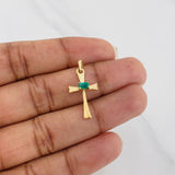 Emerald Cross Pendant 0.95 g / 1 in in 18K Yellow Gold