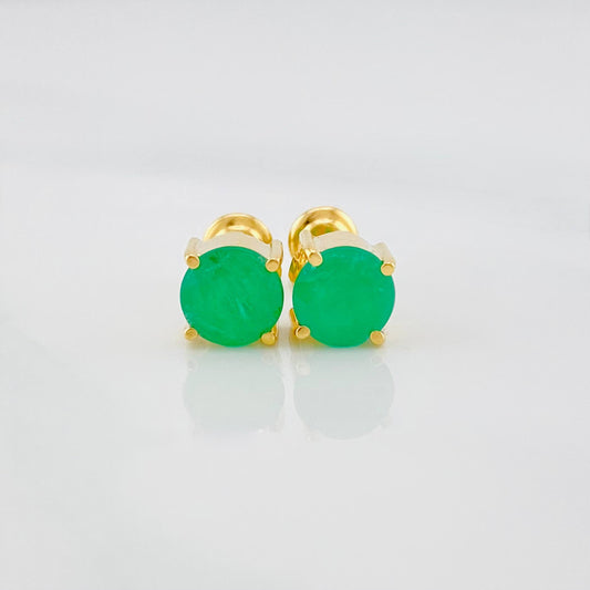 Stud Earrings Circle Emeralds 1.9 g / in / 6.2 mm Yellow Gold 18K