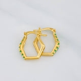 Hexagonal Hoop Earrings with Emeralds 36 Pts 3.1 g / 3/4 in 18K Yellow Gold