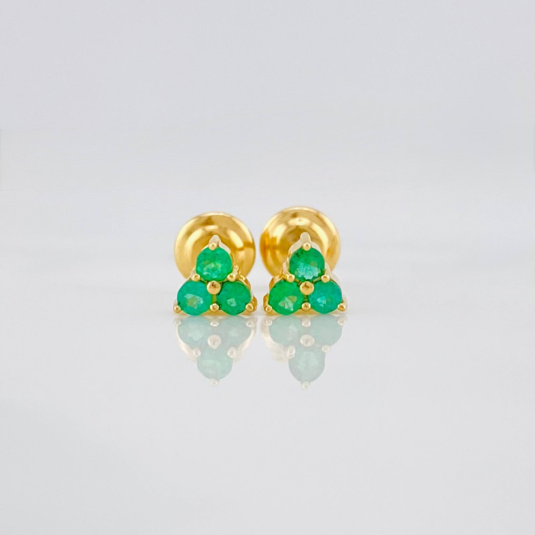 Stud Earrings Trio Emeralds 15 Pts 0.85 g / in / 4.4 mm Yellow Gold 18K