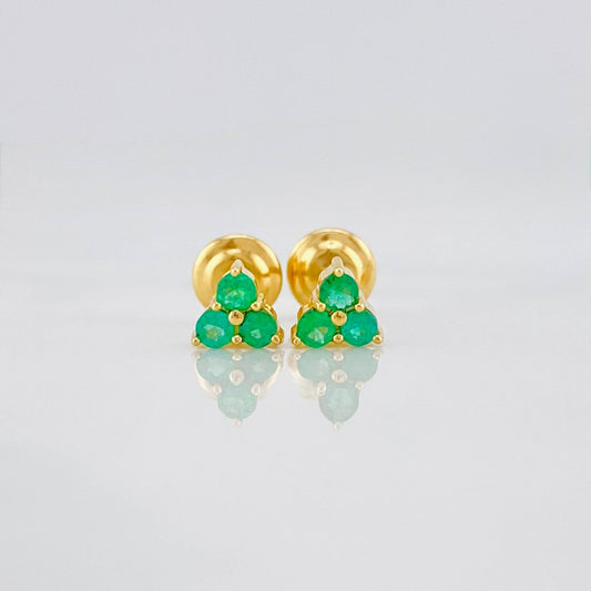 Stud Earrings Trio Emeralds 0.85 g / in / 4.4 mm Yellow Gold 18K