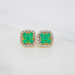 Stud Earrings Halo Emeralds 2.3 g / in / 7.9 mm Two Yellow White Gold 18K
