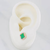 Stud Earrings Halo Emeralds 2.3 g / in / 7.9 mm Two Yellow White Gold 18K