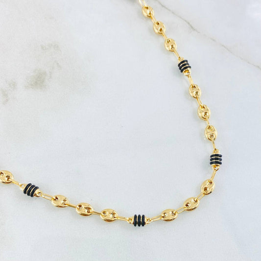 Cadena Gc Barril Cauchos Negros 8.9gr / 21 3/4 in / 4.5mm Oro Amarillo 18K