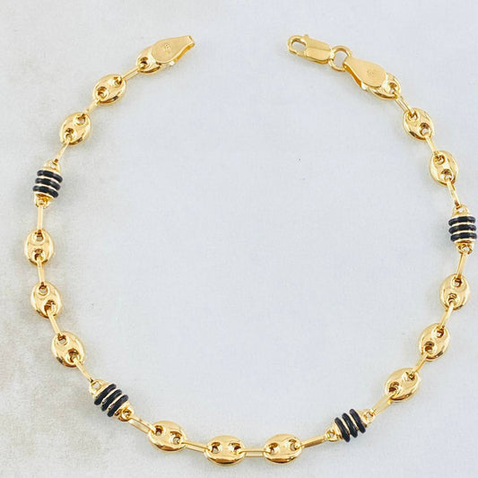 Bracelet Gc Barrel Black Rubbers 3.4gr / 7 in / 4.5mm 18K Yellow Gold