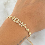 Beige Bracelet Charm Love 2.5gr / 6mm GC Diamond Cut - White Zircons 18K Yellow Gold ©
