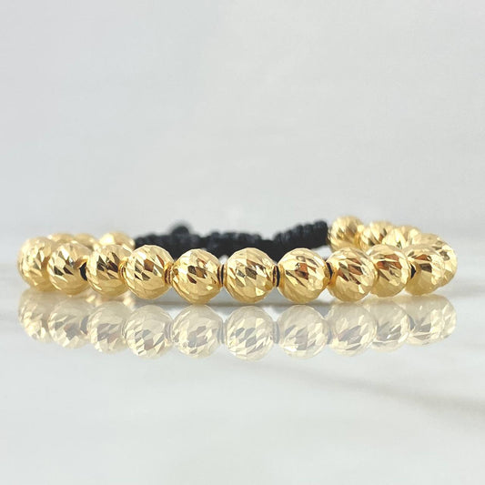 Pulsera Negras Bolas 4.4gr / 6mm Diamantadas 20und Oro Amarillo 18K (A.C)