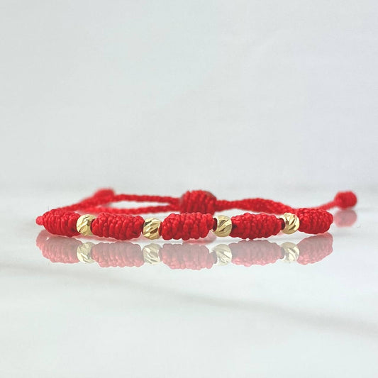 Pulsera Roja Bolas  / 3mm Diamantadas 4und Oro Amarillo 18K  (A.C)