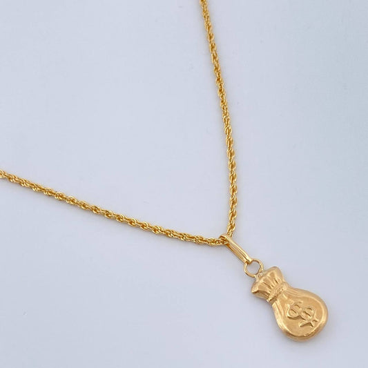 Set Cadena y Dije Lazo + Bolsa De Dinero 1.2gr / 15 3/4 in / Oro Amarillo 18K $