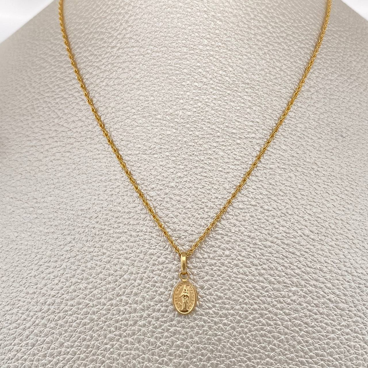 Set Rope Chain and Pendant + Virgin Mary Help of Christians 1.2gr / 15 3/4 in / 18K Yellow Gold $