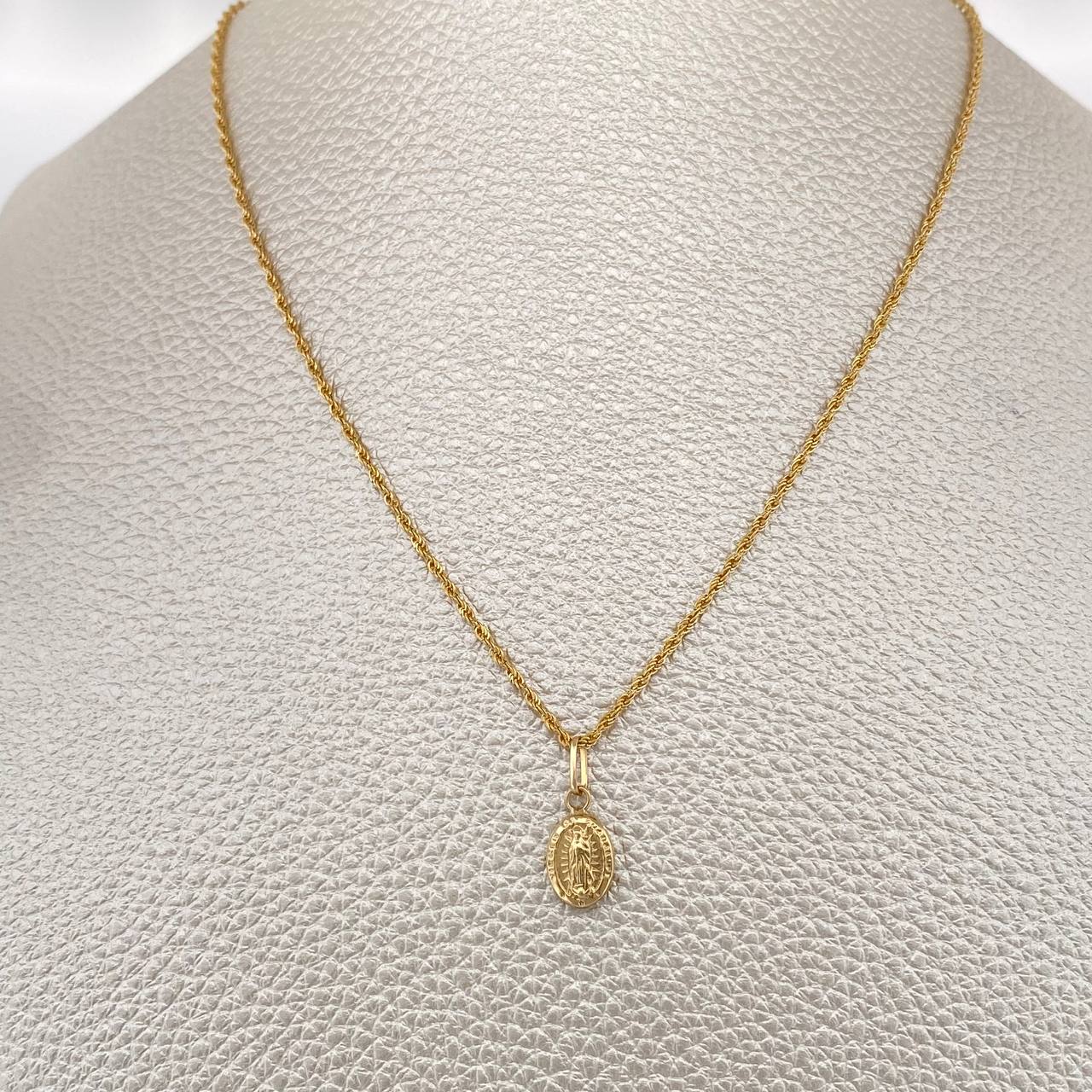Set Rope Chain and Pendant + Virgin of Guadalupe 1.15gr / 15 3/4 in / 18K Yellow Gold $