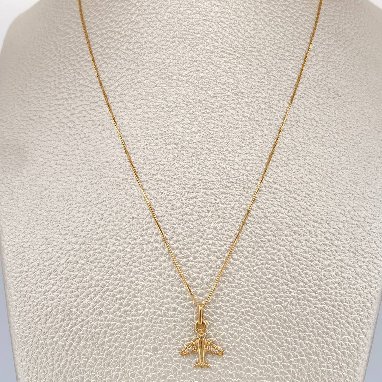 Set Cadena y Dije Veneciana + Avion 1.8gr / 15 3/4 in / Oro Amarillo 18K $