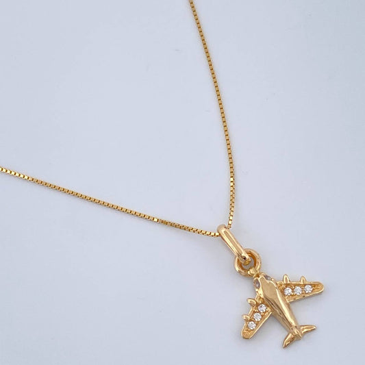 Set Cadena y Dije Veneciana + Avion 1.8gr / 15 3/4 in / Oro Amarillo 18K $
