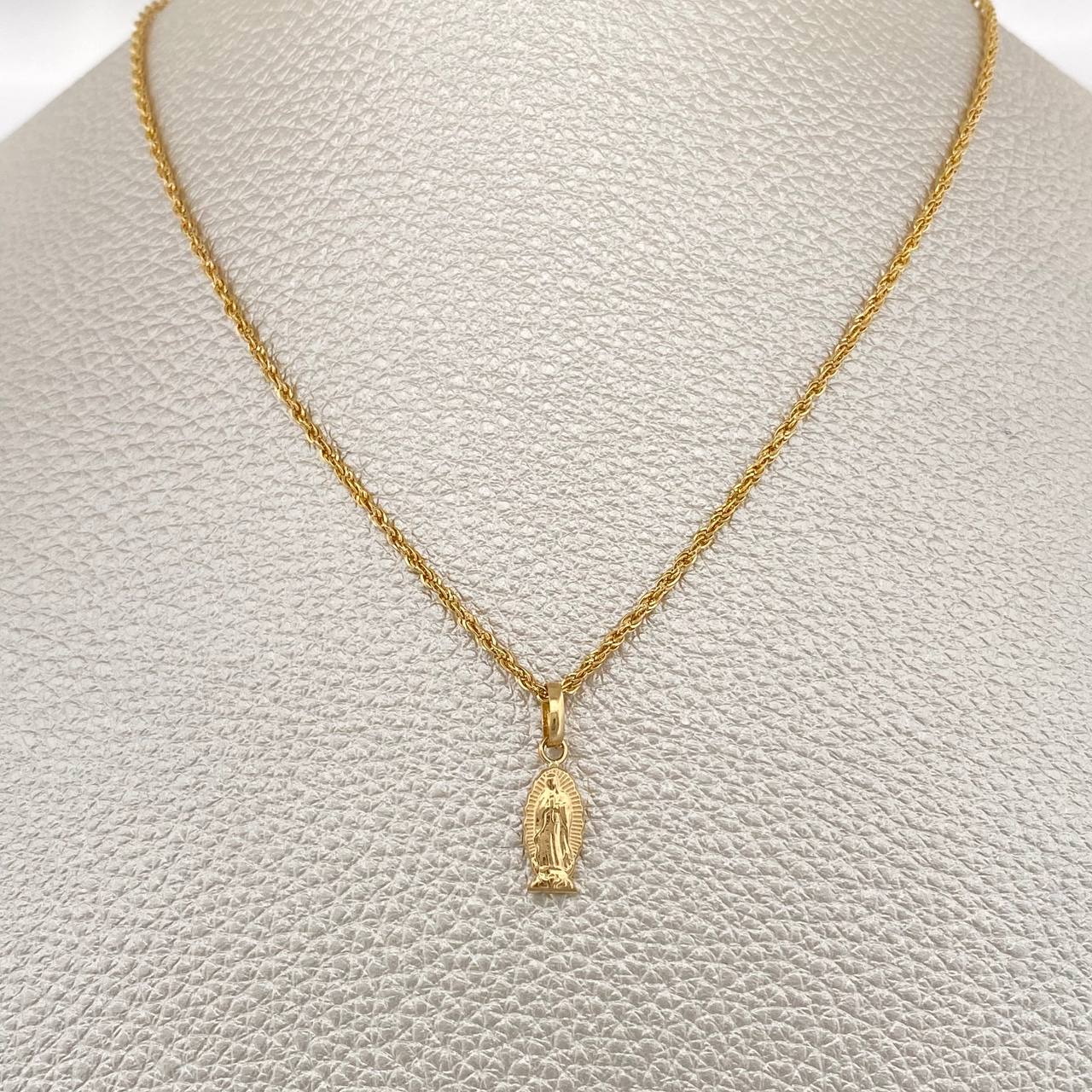 Set Rope Chain and Pendant + Virgin of Guadalupe 1.5gr / 15 3/4 in / 18K Yellow Gold $