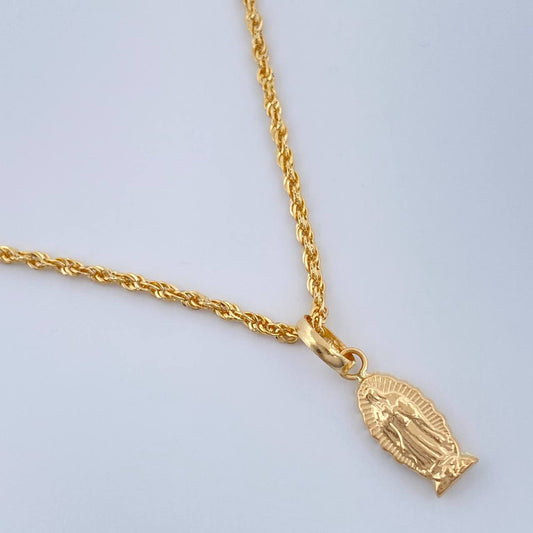 Set Cadena y Dije Lazo + Virgen De Guadalupe 1.5gr / 15 3/4 in / Oro Amarillo 18K $