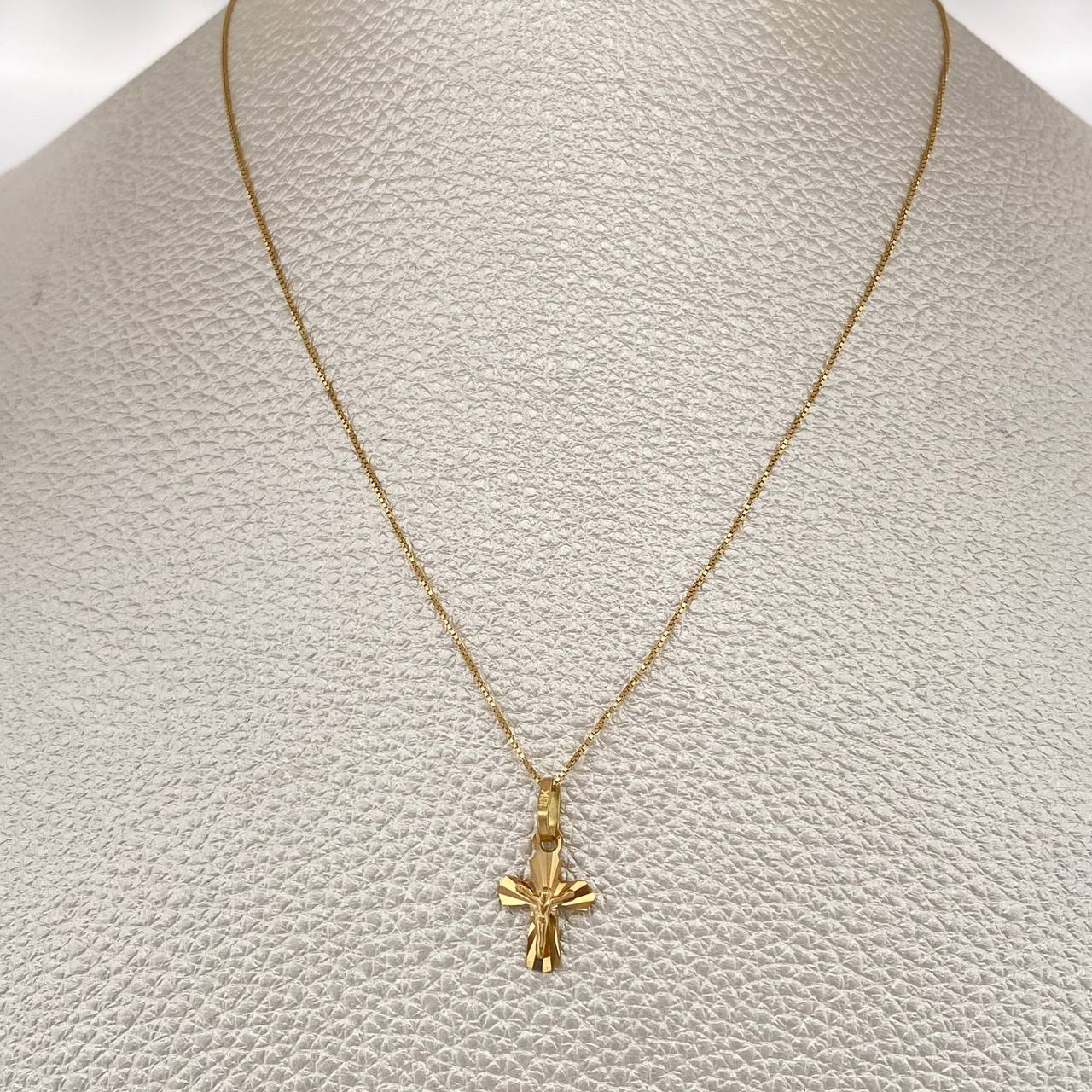 Set Cadena y Dije Veneciana + Cruz Cristo 1.35gr / 15 3/4 in / Oro Amarillo 18K $