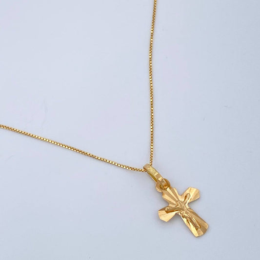 Set Cadena y Dije Veneciana + Cruz Cristo 1.35gr / 15 3/4 in / Oro Amarillo 18K $