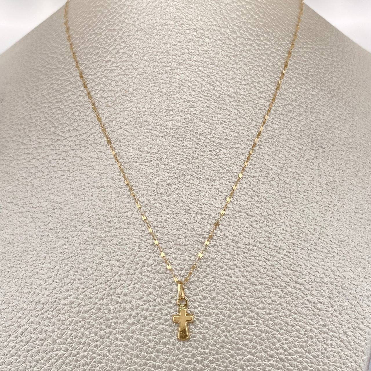 Set Chain and Mirror Flower Pendant + Cross 0.6gr / 17 1/2 in / Yellow Gold 18K $