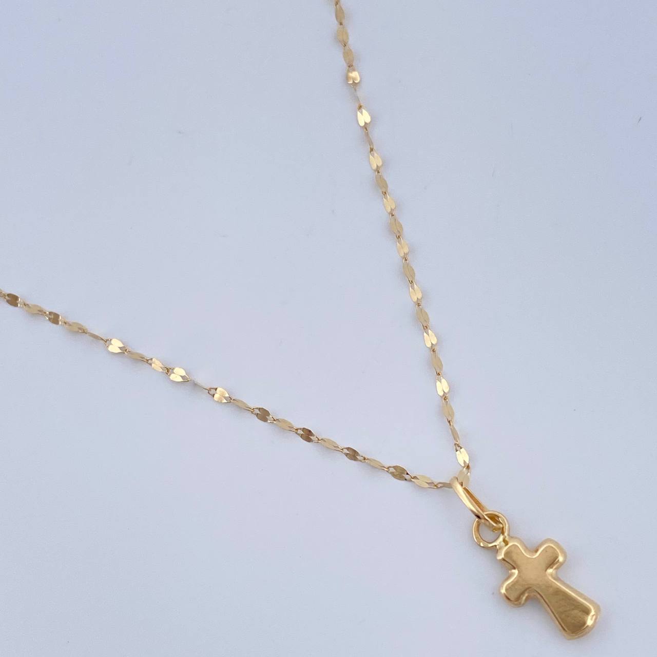 Set Chain and Mirror Flower Pendant + Cross 0.6gr / 17 1/2 in / Yellow Gold 18K $