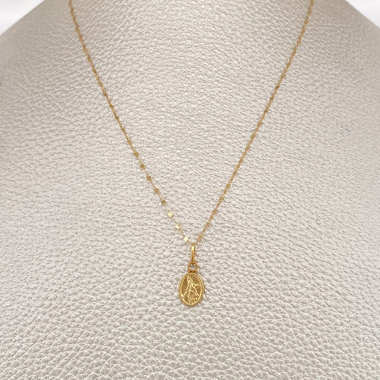 Set Chain and Mirror Flower Pendant + Saint Michael 0.65gr / 17 1/2 in / Yellow Gold 18K $