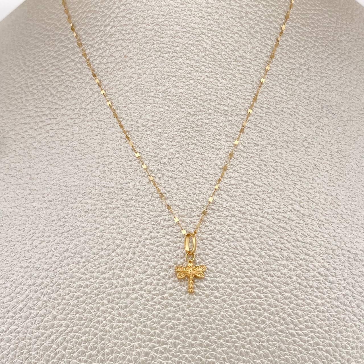 Set Chain and Mirror Flower Pendant + Dragonfly 0.7gr / 17 1/2 in / Yellow Gold 18K $