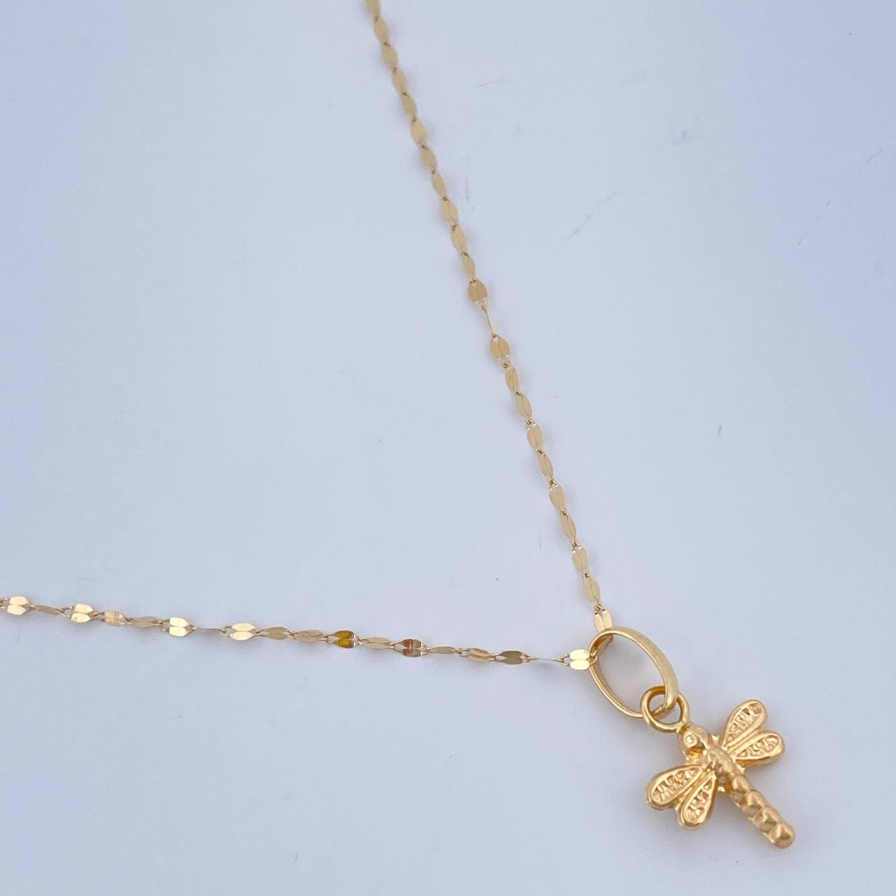 Set Chain and Mirror Flower Pendant + Dragonfly 0.7gr / 17 1/2 in / Yellow Gold 18K $