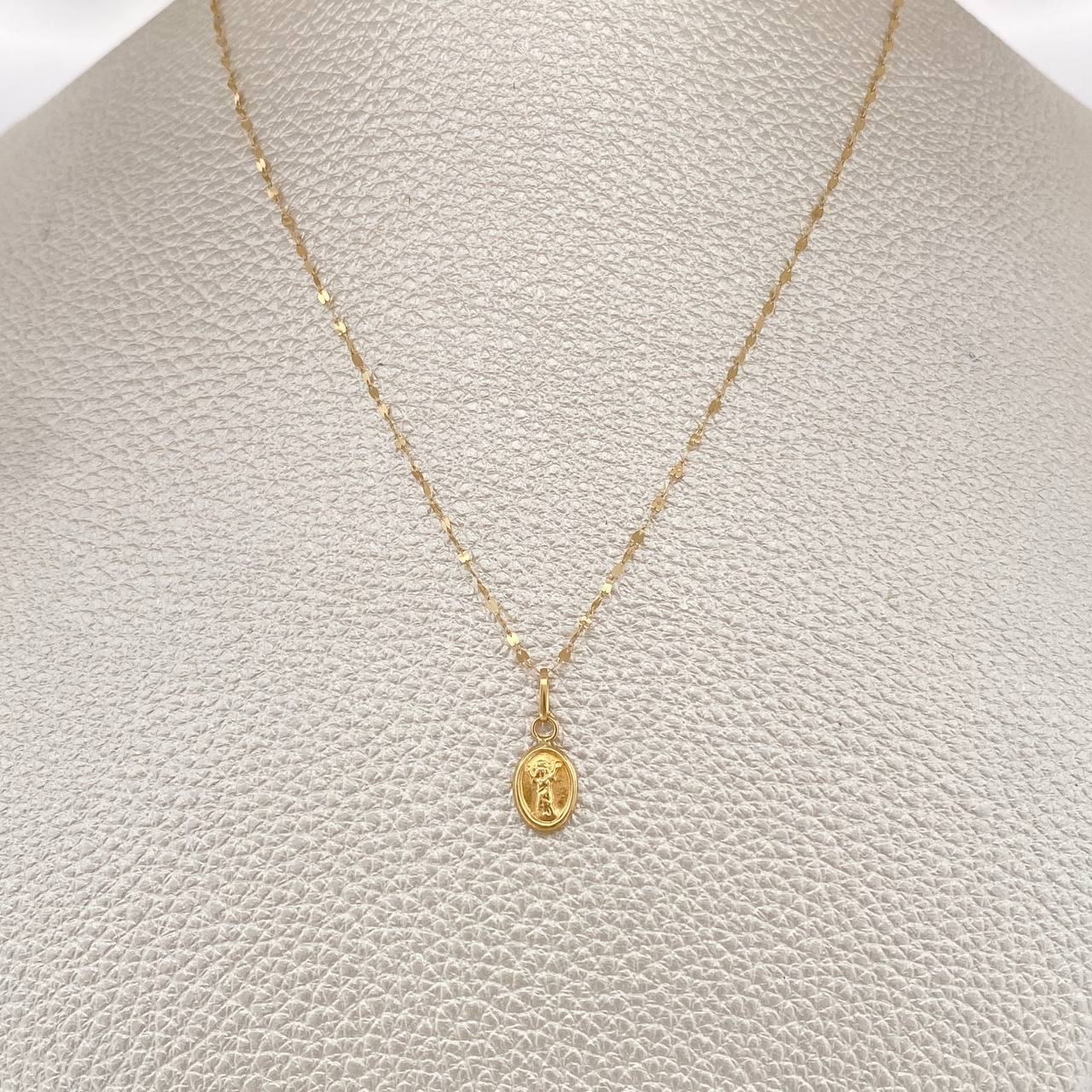 Set Rope Chain and Mirror Flower Pendant + Divine Child 0.65gr / 17 3/4 in / 18K Yellow Gold $