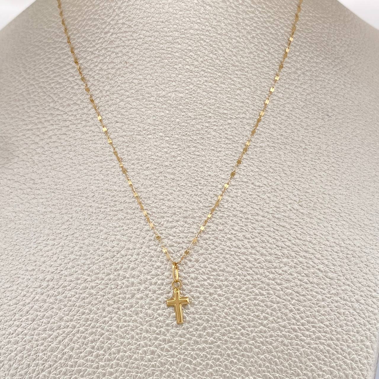 Set Chain and Mirror Flower Pendant + Cross 0.55gr / 17 1/2 in / Yellow Gold 18K $