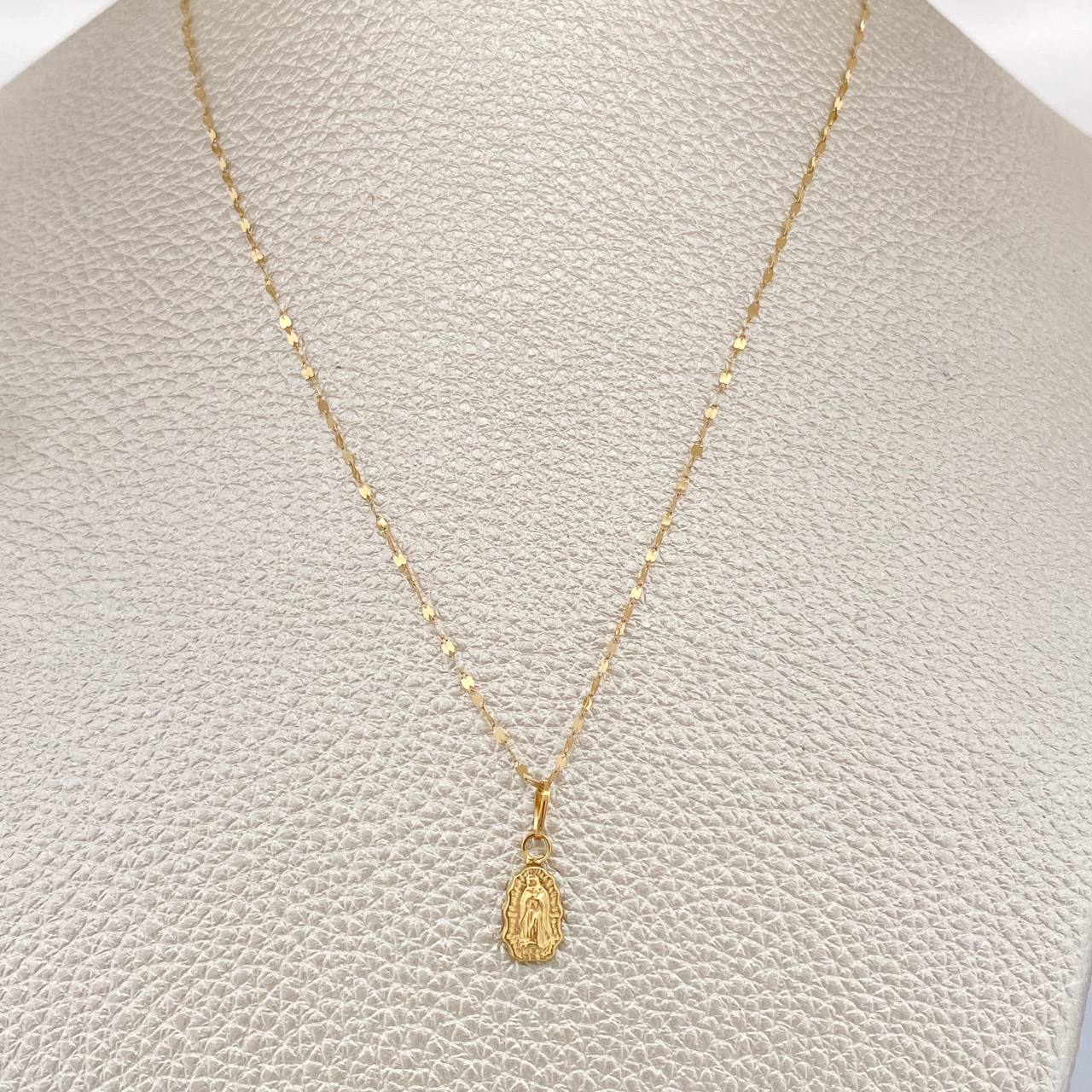 Set Chain and Mirror Flower Pendant + Virgin of Guadalupe 0.65gr / 17 3/4 in / Yellow Gold 18K $