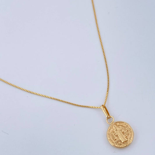 Set Cadena y Dije Veneciana + San Benito 1.4gr / 17 3/4 in / Oro Amarillo 18K $